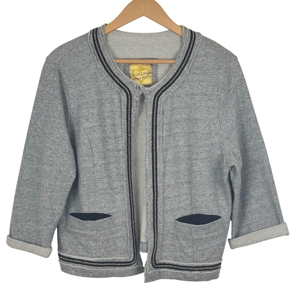 Princess Vera Wang Gray Trim Cardigan Jacket Minimal Chic Preppy Soft Girl